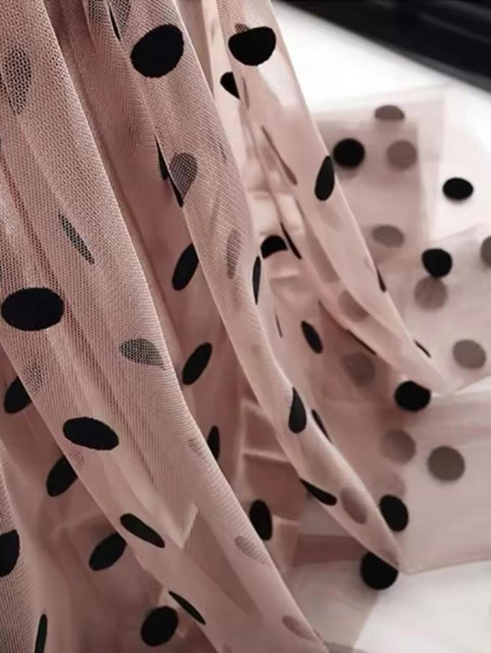 NWT Euro Polka Dot Mesh Reversible Pleated A-Line Midi Skirt Satin Two-Way Wear - Picture 5 of 10
